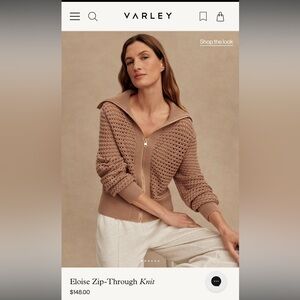 Varley Eloise Knit Cardigan - Tan NWOT Women’s M Zip 100% Cotton Beautiful